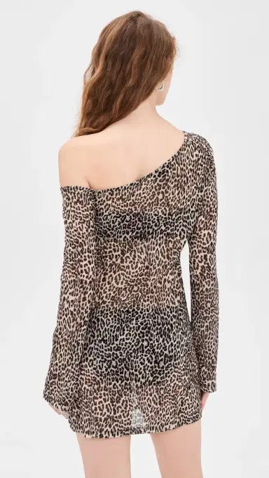 Good American Asymmetric esh Mini Coverup Dress lucky leopard001 | Thumbnail 3