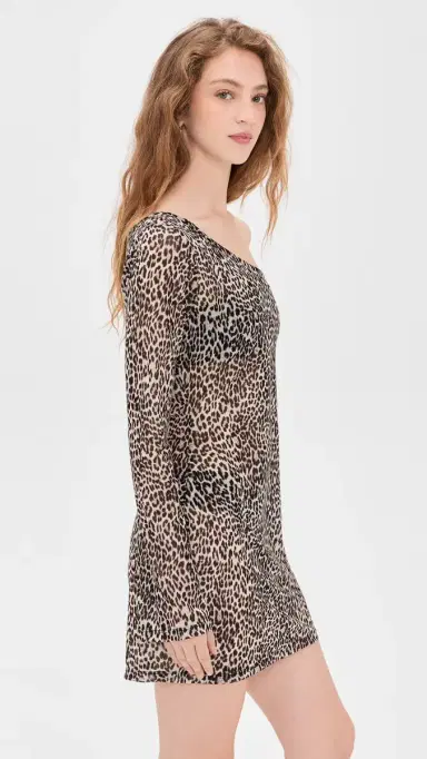 Good American Asymmetric esh Mini Coverup Dress lucky leopard001 | Thumbnail 4