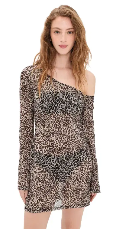 Good American Asymmetric esh Mini Coverup Dress lucky leopard001 | Thumbnail 1