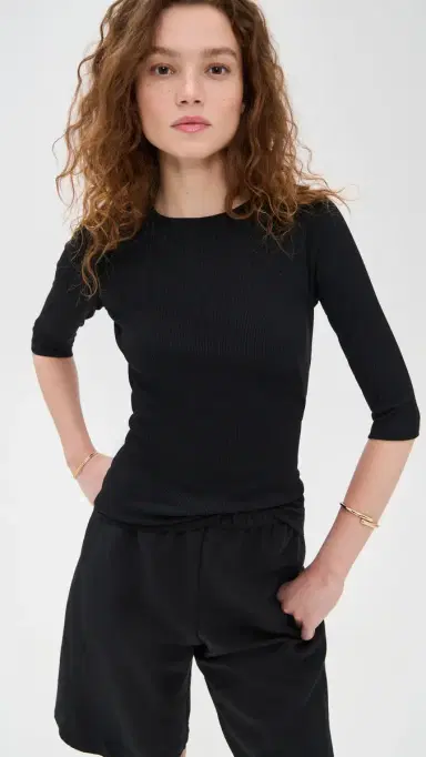 Vince Elbow Sleeve Crew Tee Black XS | Thumbnail 2 Vince Elbow Sleeve Crew Tee Black XS | Thumbnail 2