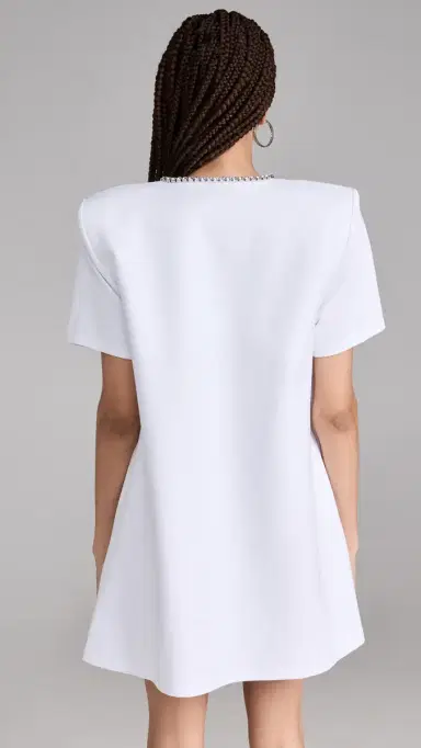 AREA Crystal Bow V Neck T-Shirt Dress White | Thumbnail 3 AREA Crystal Bow V Neck T-Shirt Dress White | Thumbnail 3