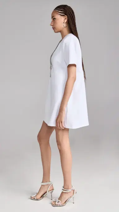 AREA Crystal Bow V Neck T-Shirt Dress White | Thumbnail 4 AREA Crystal Bow V Neck T-Shirt Dress White | Thumbnail 4