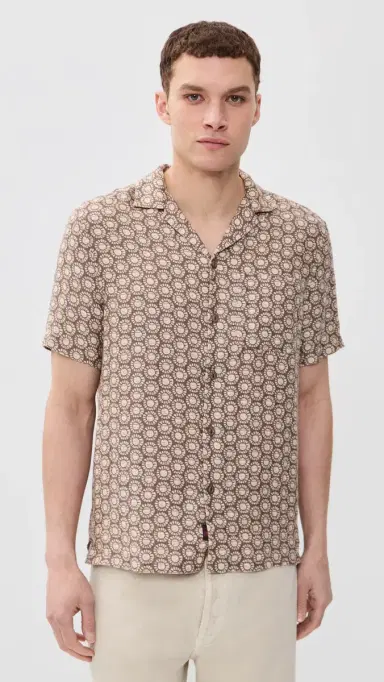 Faherty Short Sleeve Palma Linen Camp Shirt Shore Sun Woodblock | Thumbnail 2 Faherty Short Sleeve Palma Linen Camp Shirt Shore Sun Woodblock | Thumbnail 2