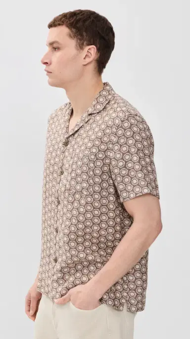 Faherty Short Sleeve Palma Linen Camp Shirt Shore Sun Woodblock | Thumbnail 4 Faherty Short Sleeve Palma Linen Camp Shirt Shore Sun Woodblock | Thumbnail 4