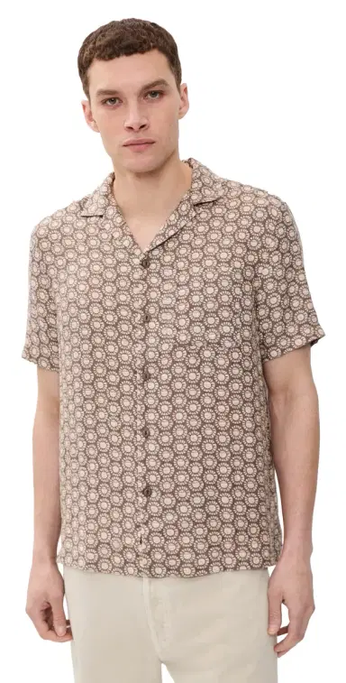 Faherty Short Sleeve Palma Linen Camp Shirt Shore Sun Woodblock | Thumbnail 1 Faherty Short Sleeve Palma Linen Camp Shirt Shore Sun Woodblock | Thumbnail 1