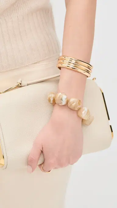 By Adina Eden Neutral Stone Beaded Stretch Bracelet | Thumbnail 3