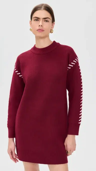 English Factory Whip Stitched Knit Mini Dress Burgundy/Pink | Thumbnail 2