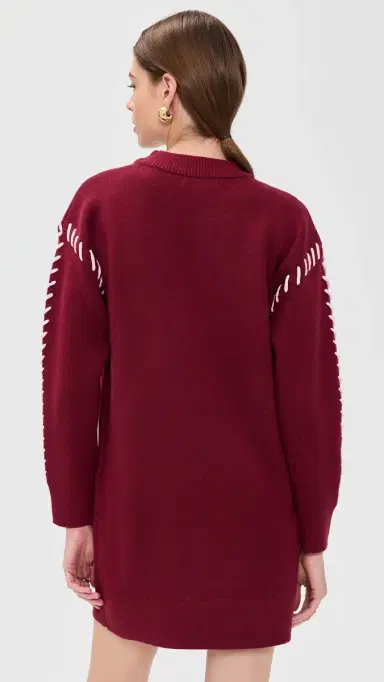 English Factory Whip Stitched Knit Mini Dress Burgundy/Pink | Thumbnail 3