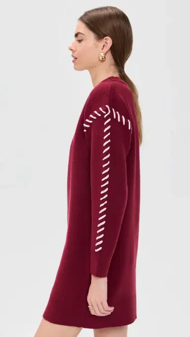English Factory Whip Stitched Knit Mini Dress Burgundy/Pink | Thumbnail 4
