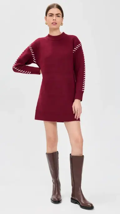 English Factory Whip Stitched Knit Mini Dress Burgundy/Pink | Thumbnail 5