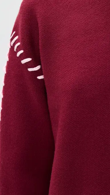 English Factory Whip Stitched Knit Mini Dress Burgundy/Pink | Thumbnail 6