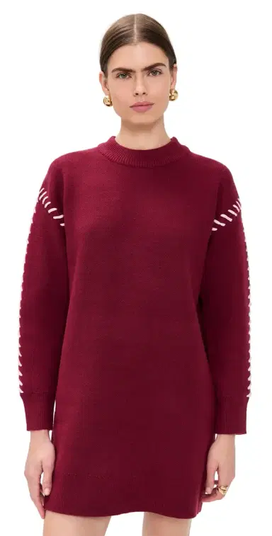 English Factory Whip Stitched Knit Mini Dress Burgundy/Pink | Thumbnail 1