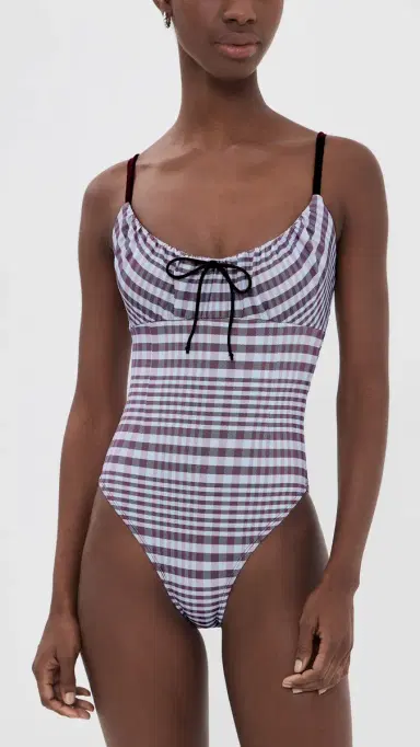 Good American Plaid Drawstring Swimsuit fig plaid | Thumbnail 5 Good American Plaid Drawstring Swimsuit fig plaid | Thumbnail 5