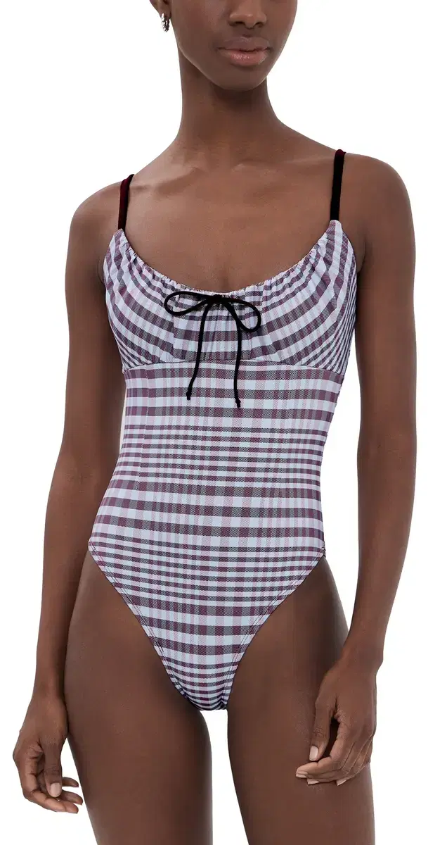 Plaid Drawstring Swimsuit fig plaid