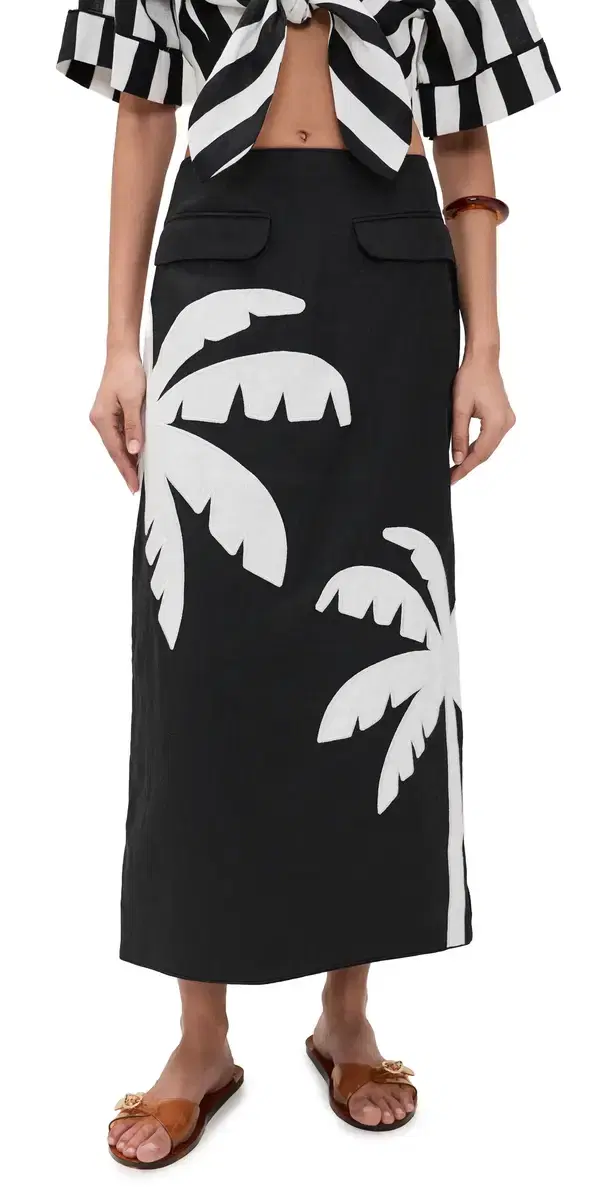 Embroidered Palm Tree axi Skirt Black