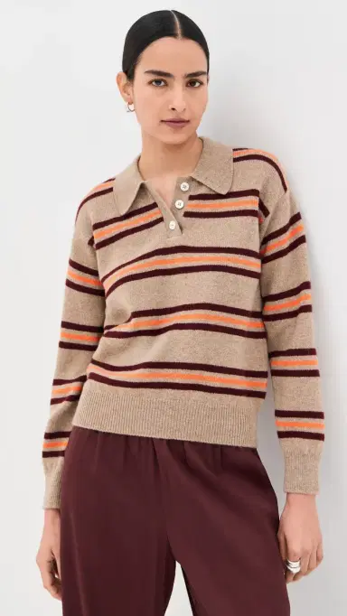 Daughter & Edith Stripe Polo Sweater Dark Natural Stripe | Thumbnail 2 Daughter & Edith Stripe Polo Sweater Dark Natural Stripe | Thumbnail 2