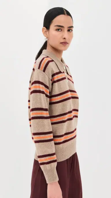 Daughter & Edith Stripe Polo Sweater Dark Natural Stripe | Thumbnail 4 Daughter & Edith Stripe Polo Sweater Dark Natural Stripe | Thumbnail 4