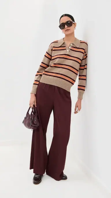 Daughter & Edith Stripe Polo Sweater Dark Natural Stripe | Thumbnail 5 Daughter & Edith Stripe Polo Sweater Dark Natural Stripe | Thumbnail 5