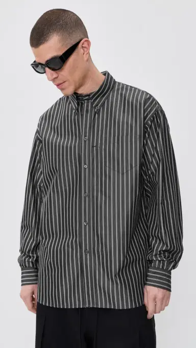 Willy Chavarria Veterano Button Down Shirt Black/White Stripe | Thumbnail 2