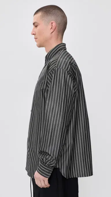 Willy Chavarria Veterano Button Down Shirt Black/White Stripe | Thumbnail 4