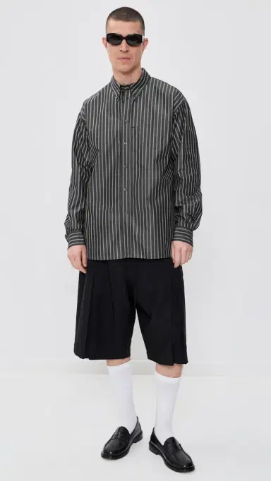 Willy Chavarria Veterano Button Down Shirt Black/White Stripe | Thumbnail 5