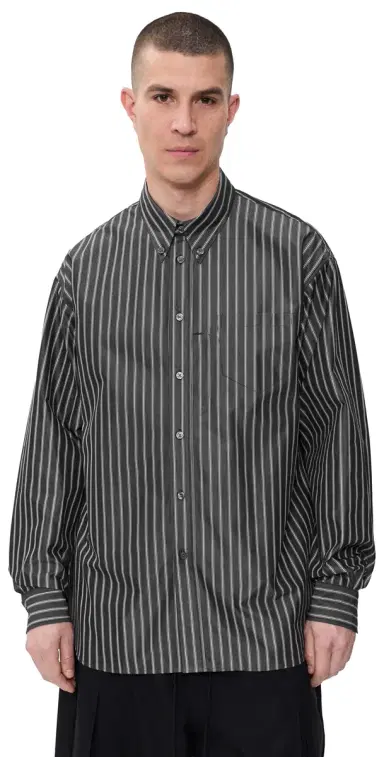 Willy Chavarria Veterano Button Down Shirt Black/White Stripe | Thumbnail 1