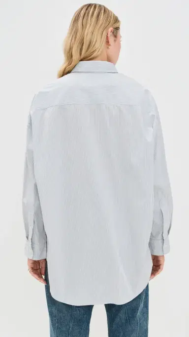 R13 Drop Neck Oxford Shirt Blue/White Pinstripe | Thumbnail 3
