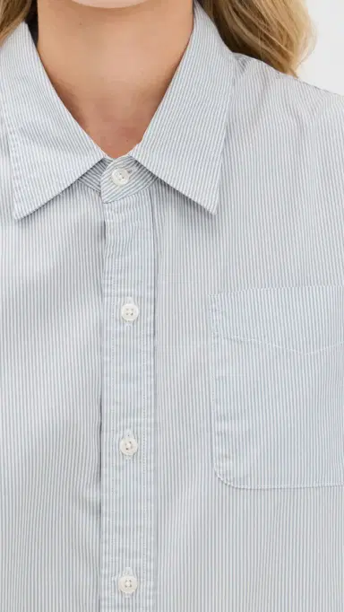 R13 Drop Neck Oxford Shirt Blue/White Pinstripe | Thumbnail 6