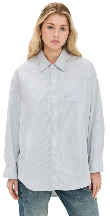 R13 Drop Neck Oxford Shirt Blue/White Pinstripe | Thumbnail 1