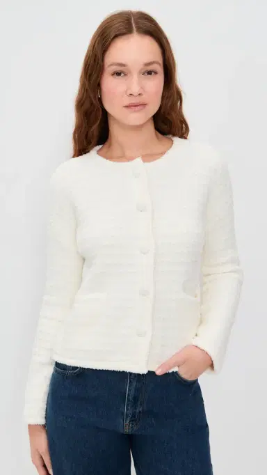 Barefoot Dreams Cozy Chic Textured Button Front Cardigan Pearl | Thumbnail 2 Barefoot Dreams Cozy Chic Textured Button Front Cardigan Pearl | Thumbnail 2