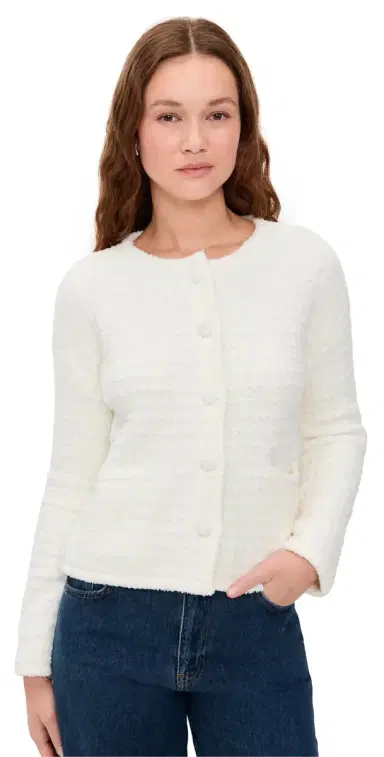 Barefoot Dreams Cozy Chic Textured Button Front Cardigan Pearl | Thumbnail 1 Barefoot Dreams Cozy Chic Textured Button Front Cardigan Pearl | Thumbnail 1