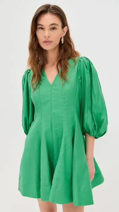 English Factory Puff Sleeve Flare Mini Dress Green | Thumbnail 2