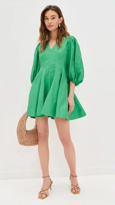 English Factory Puff Sleeve Flare Mini Dress Green | Thumbnail 5