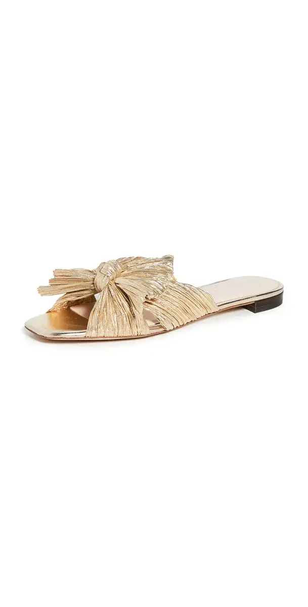 Loeffler Randall Daphne Pleated Bow Slides Gold