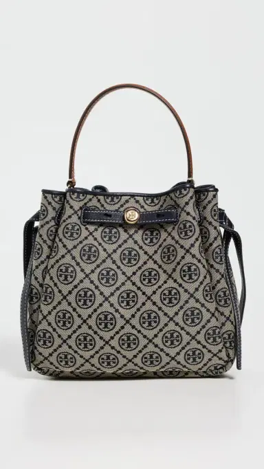 Tory Burch Romy T Monogram Bucket Bag Tory Navy One Size | Thumbnail 2 Tory Burch Romy T Monogram Bucket Bag Tory Navy One Size | Thumbnail 2
