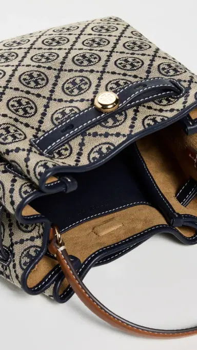 Tory Burch Romy T Monogram Bucket Bag Tory Navy One Size | Thumbnail 6 Tory Burch Romy T Monogram Bucket Bag Tory Navy One Size | Thumbnail 6