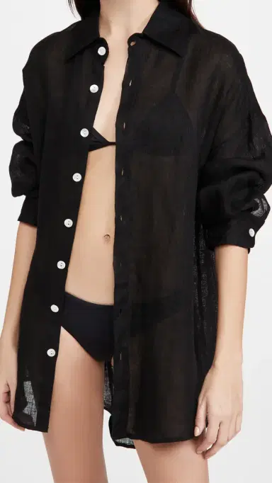 Vitamin A Playa hirt Dress Linen Gauze Black | Thumbnail 2