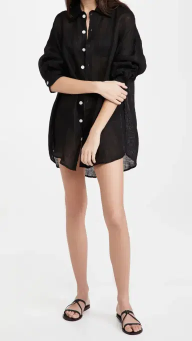 Vitamin A Playa hirt Dress Linen Gauze Black | Thumbnail 5