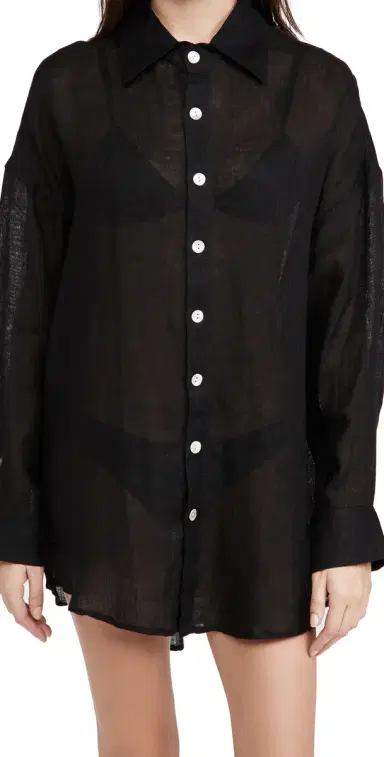 Vitamin A Playa hirt Dress Linen Gauze Black | Thumbnail 1