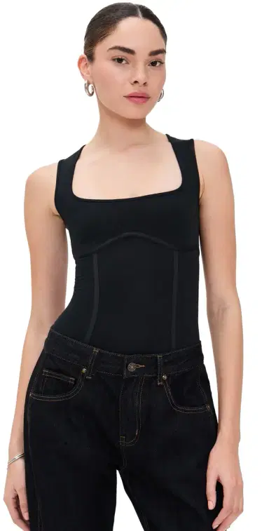 Fleur du Mal Cotton Scoop Neck Thong Bodysuit Black L | Thumbnail 1 Fleur du Mal Cotton Scoop Neck Thong Bodysuit Black L | Thumbnail 1