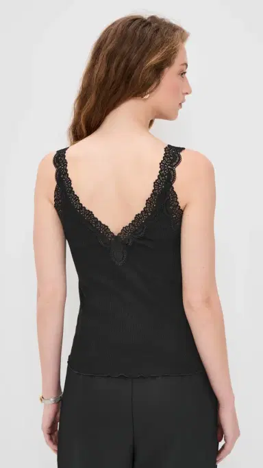 Madewell Lace-Trim Ribbed Tank Top Jet Black w/ Black L | Thumbnail 3 Madewell Lace-Trim Ribbed Tank Top Jet Black w/ Black L | Thumbnail 3