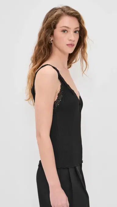 Madewell Lace-Trim Ribbed Tank Top Jet Black w/ Black L | Thumbnail 4 Madewell Lace-Trim Ribbed Tank Top Jet Black w/ Black L | Thumbnail 4