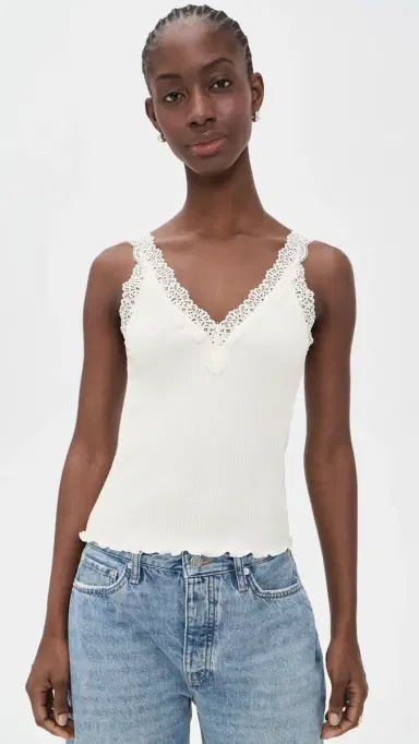 Madewell Lace-Trim Ribbed Tank Top Winter White w/ White | Thumbnail 2 Madewell Lace-Trim Ribbed Tank Top Winter White w/ White | Thumbnail 2