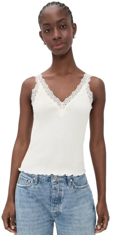 Madewell Lace-Trim Ribbed Tank Top Winter White w/ White | Thumbnail 1 Madewell Lace-Trim Ribbed Tank Top Winter White w/ White | Thumbnail 1