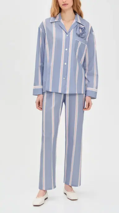 Sleeper The Rose Cotton Pajama Set Blue tripes | Thumbnail 2