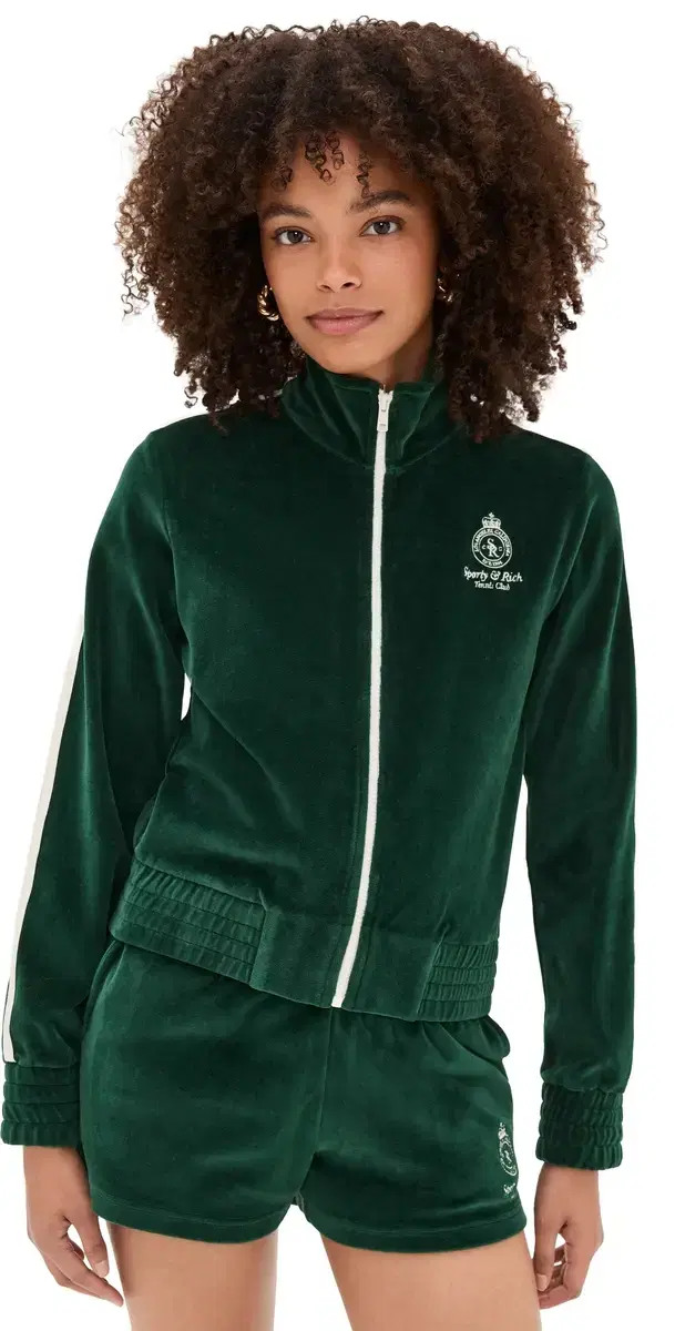 Sporty & Rich Crown Tennis Elio Velour Track Jacket Forest/Ecru