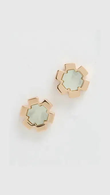 Tory Burch Flower Stud Earrings Tory Gold/Green One Size | Thumbnail 2