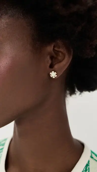 Tory Burch Flower Stud Earrings Tory Gold/Green One Size | Thumbnail 3