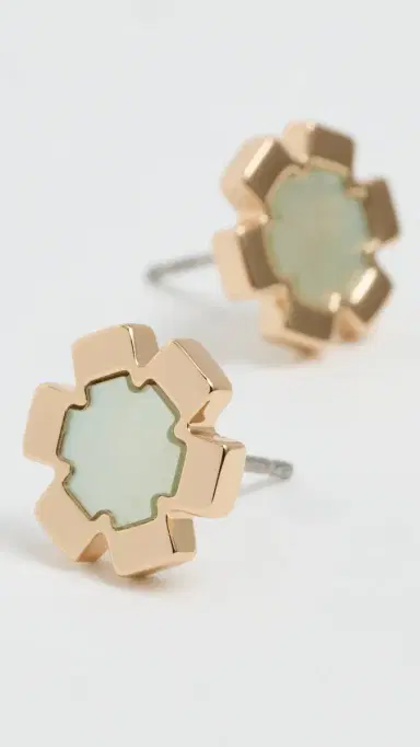 Tory Burch Flower Stud Earrings Tory Gold/Green One Size | Thumbnail 4