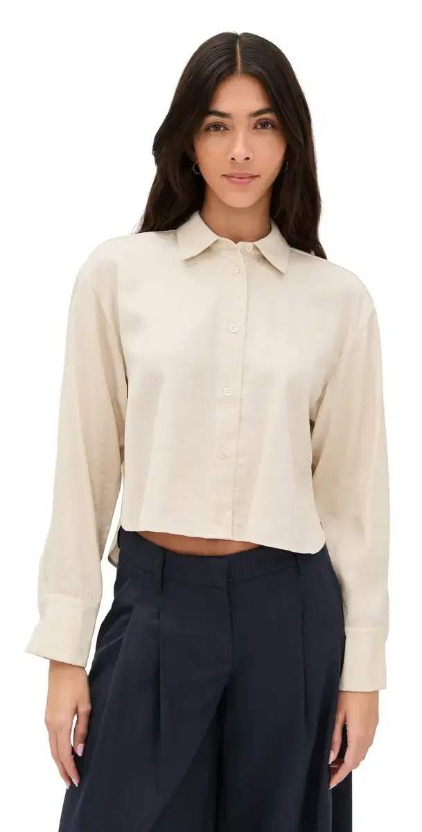 LE BOP Felicity Boxy Cropped Satin Button Down